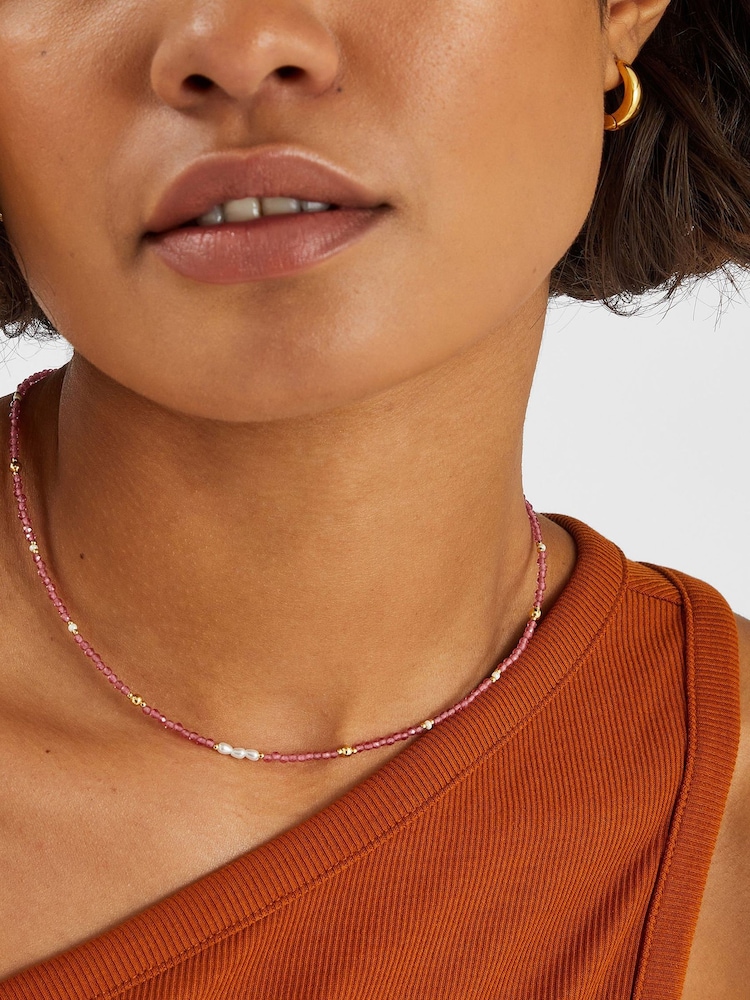 Accessorize Pink 14ct Beaded Pearl Necklace - Image 3 of 3
