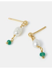 Accessorize Gold Tone 14ct Pearl Stone Drop Earrings - Image 2 of 2