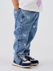 Name It Blue Bow Embroidery Mom Jeans - Image 1 of 5