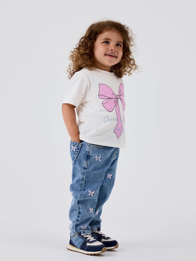 Name It Blue Bow Embroidery Mom Jeans - Image 2 of 5