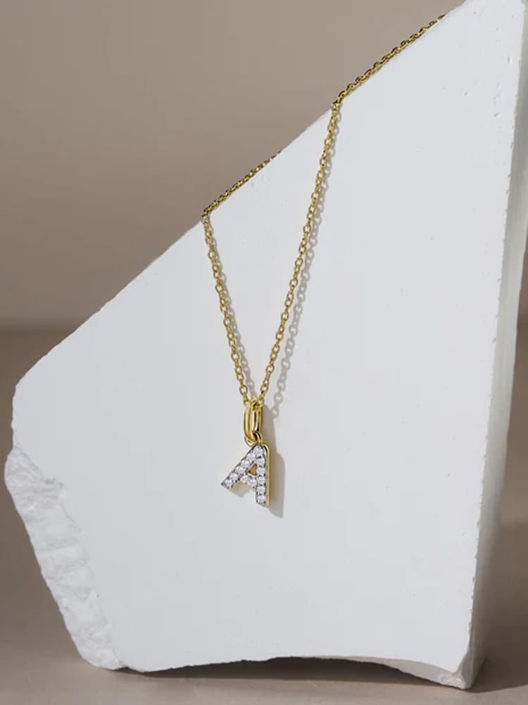 The Diamond Store White Love Letter Initial 0.10ct Lab Diamond Necklace in 18K Gold Vermeil - Image 2 of 3