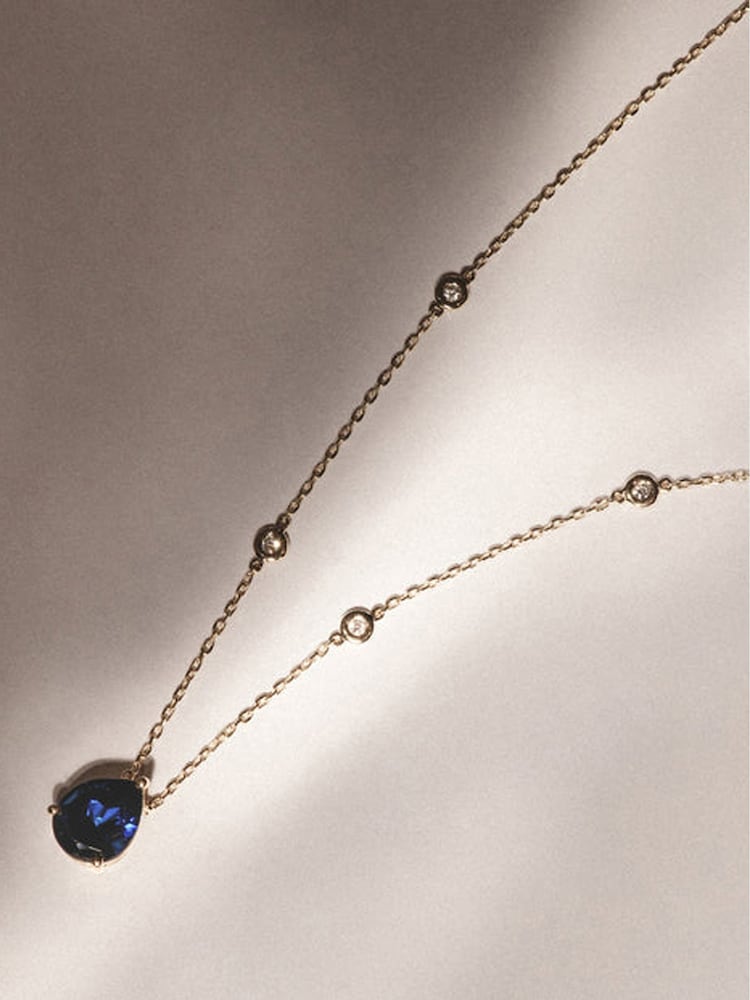 The Diamond Store Blue Astra 3.20ct Pear Cut Lab Sapphire Necklace in 18K Gold Vermeil - Image 2 of 2