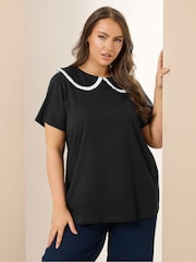 Cromo preto - Yours Curve Peter Pan Lace Collar Top - Imagem 1 de 5