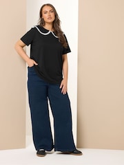 Cromo preto - Yours Curve Peter Pan Lace Collar Top - Imagem 3 de 5