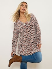 Yours Curve Brown Plisse Flute Tunic - Image 1 of 1
