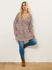 Yours Curve Brown Plisse Flute Tunic - Image 3 of 6