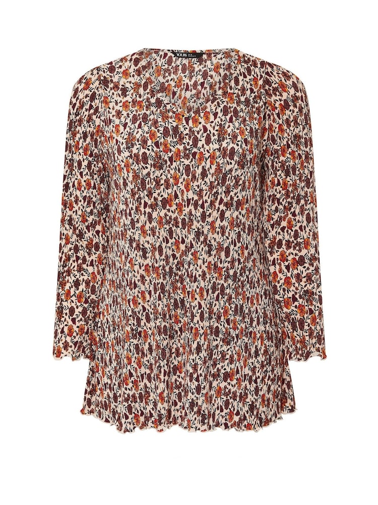Yours Curve Brown Plisse Flute Tunic - Image 6 of 6