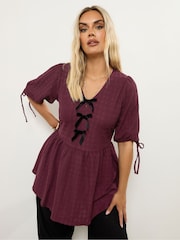 Rojo - Yours Curve Puff Sleeve Bow Peplum Top - Imagen 1 de 5