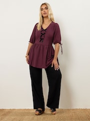 Rojo - Yours Curve Puff Sleeve Bow Peplum Top - Imagen 2 de 5