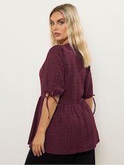 Rojo - Yours Curve Puff Sleeve Bow Peplum Top - Imagen 3 de 5