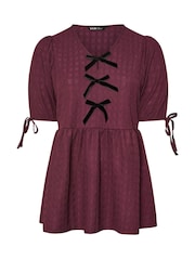 Rojo - Yours Curve Puff Sleeve Bow Peplum Top - Imagen 5 de 5