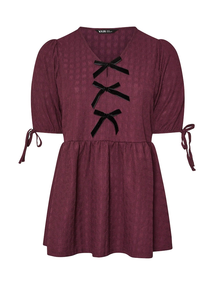 Rojo - Yours Curve Puff Sleeve Bow Peplum Top - Imagen 5 de 5