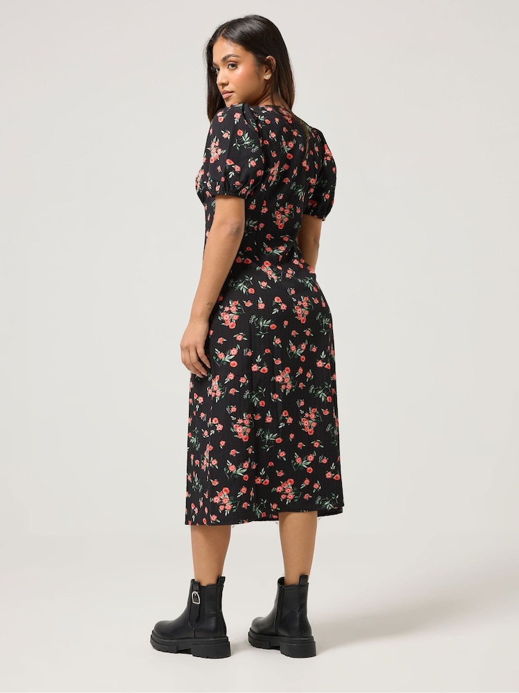 PixieGirl Petite Rose Button Front Midi Tea Dress - Bild 2 von 5