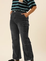 Yours Curve Black Sandblasted Cargo Jeans - Image 1 of 5