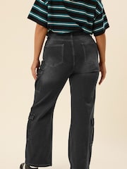 Yours Curve Black Sandblasted Cargo Jeans - Image 3 of 5