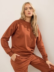 Long Tall Sally Orange Ribbed V Crew Neck Sweatshirt - Image 1 of 5