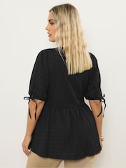 Negro - Yours Curve Puff Sleeve Bow Peplum Top - Imagen 3 de 5