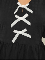 Negro - Yours Curve Puff Sleeve Bow Peplum Top - Imagen 4 de 5