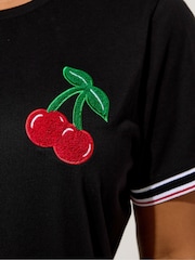 Yours Curve Black Ringer Cherry Varsity Trim T-Shirt - Image 4 of 5