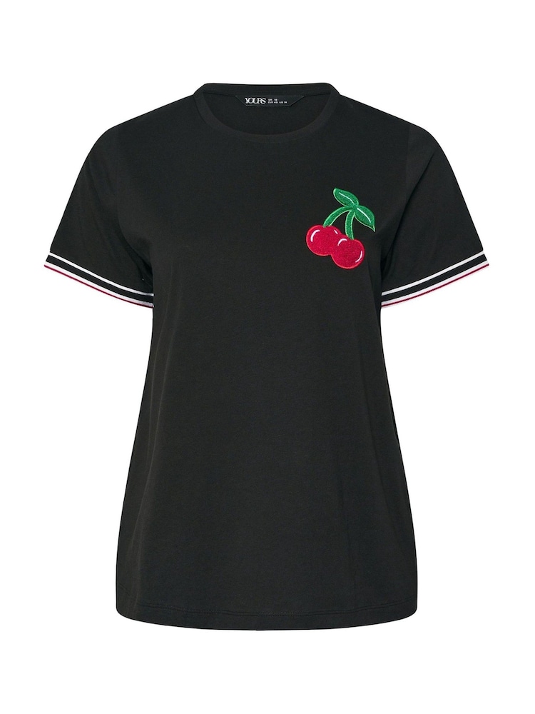 Yours Curve Black Ringer Cherry Varsity Trim T-Shirt - Image 5 of 5