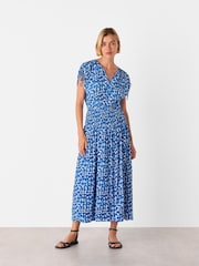 Whistles Blue Brushed Stroke Midi Dress - Image 1 of 6
