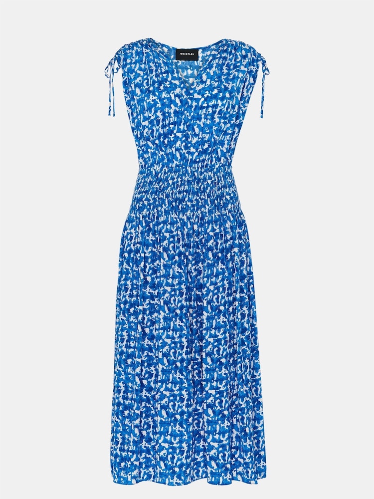 Whistles Blue Brushed Stroke Midi Dress - Image 6 of 6