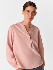 Whistles Pink Textured Frill Blouse - Image 1 of 5