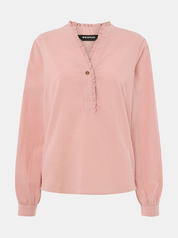 Whistles Pink Textured Frill Blouse - Image 5 of 5