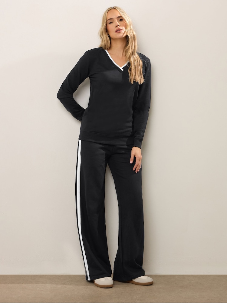 Long Tall Sally Black Ribbed Wide Leg Joggers - Image 2 of 5