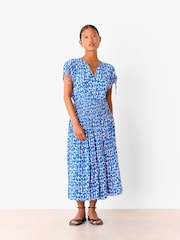 Whistles Blue Petite Brushed Stroke Midi Dress - Image 1 of 5