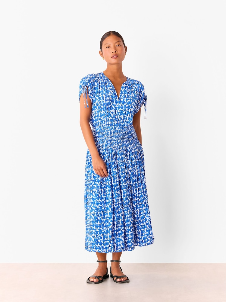 Whistles Blue Petite Brushed Stroke Midi Dress - Image 1 of 5