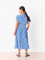Whistles Blue Petite Brushed Stroke Midi Dress - Image 2 of 5