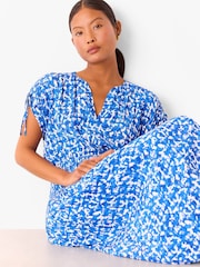 Whistles Blue Petite Brushed Stroke Midi Dress - Image 3 of 5