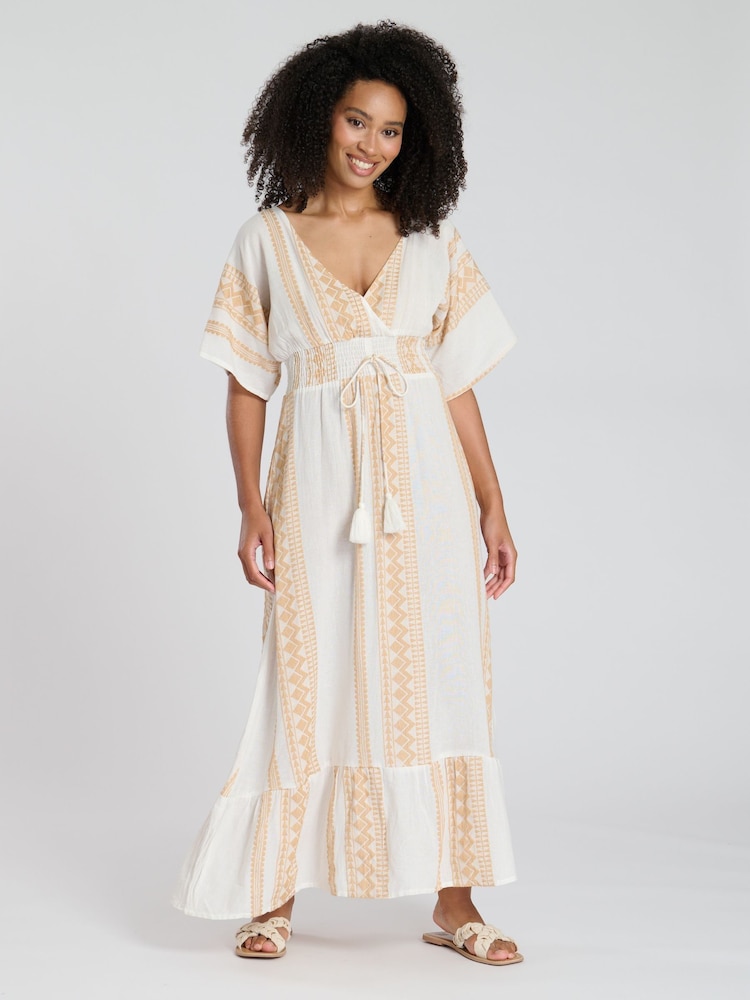 South Beach Metallic Gold Jacquard Wrap Front Maxi Dress - Image 1 of 5 South Beach Metallic Gold Jacquard Wrap Front Maxi Dress - Image 1 of 5