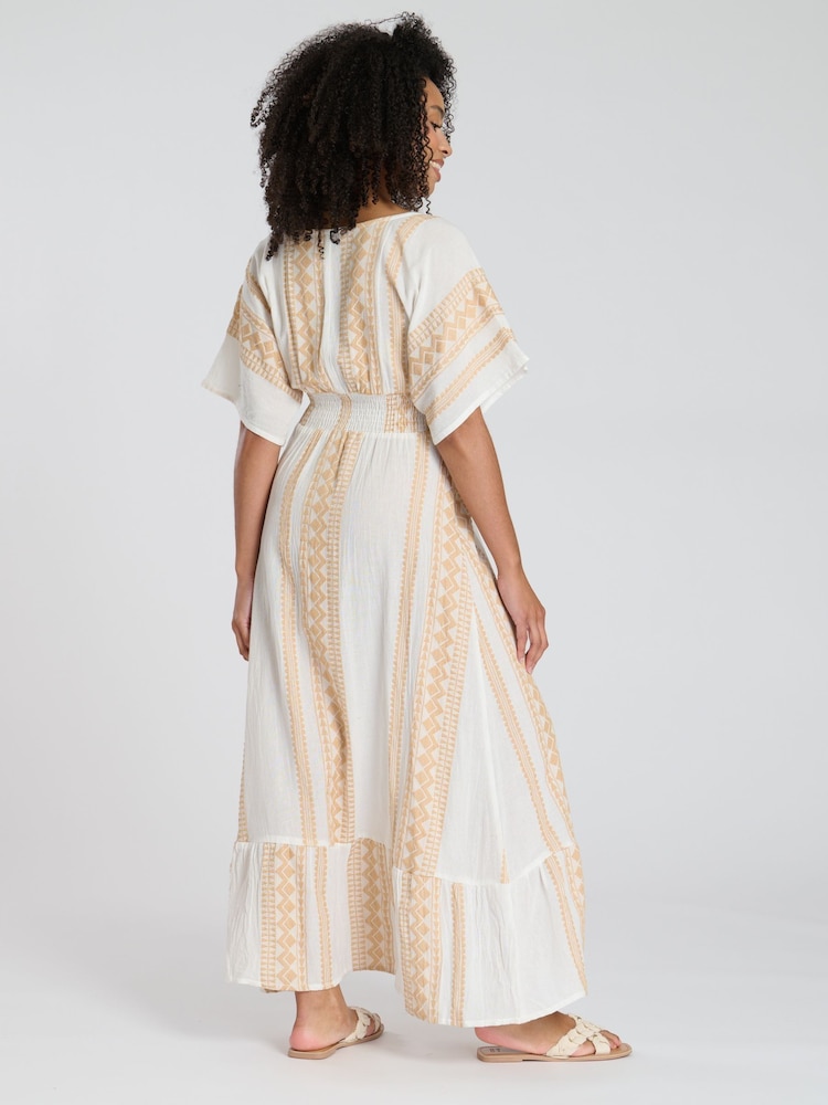 South Beach Metallic Gold Jacquard Wrap Front Maxi Dress - Image 2 of 5 South Beach Metallic Gold Jacquard Wrap Front Maxi Dress - Image 2 of 5
