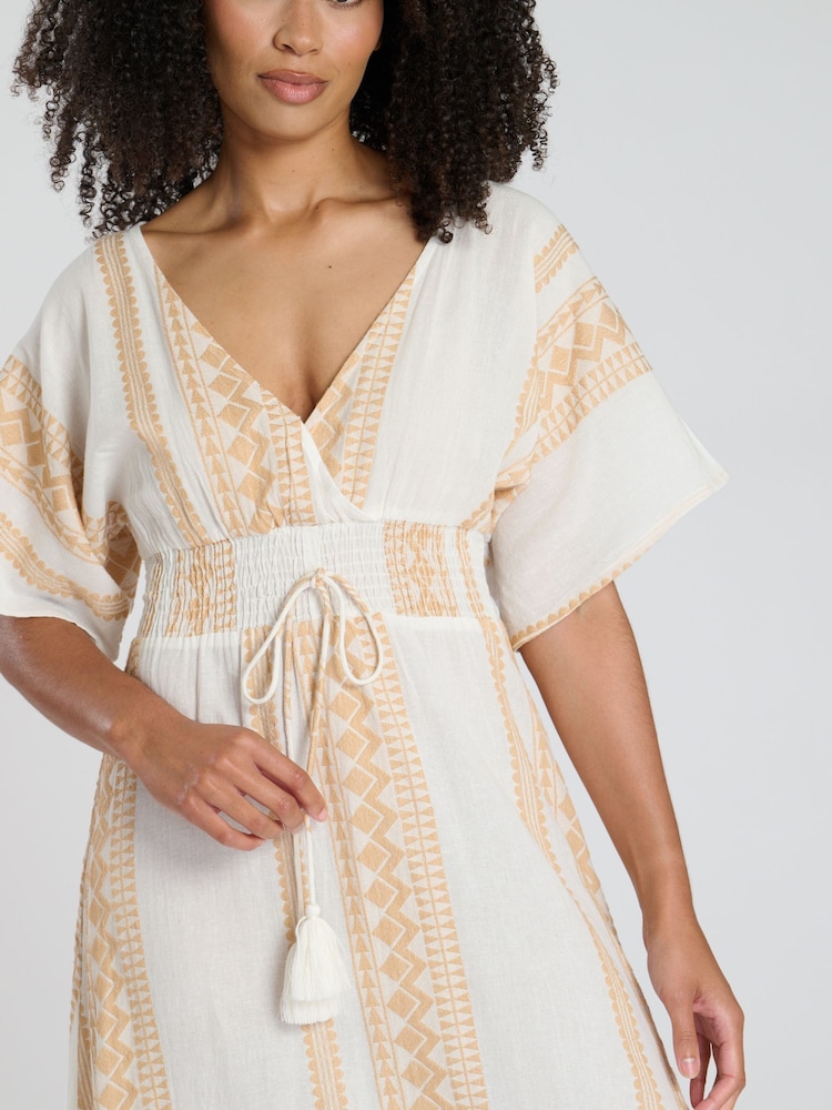 South Beach Metallic Gold Jacquard Wrap Front Maxi Dress - Image 5 of 5