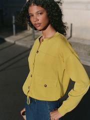 Citrine Yellow Smart Knit Button Up Pocket Bomber Cardigan - Image 1 of 7