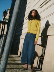 Citrine Yellow Smart Knit Button Up Pocket Bomber Cardigan - Image 2 of 7