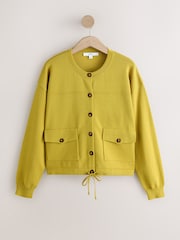 Citrine Yellow Smart Knit Button Up Pocket Bomber Cardigan - Image 5 of 7