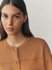 Tan Brown Smart Knit Button Up Pocket Bomber Cardigan - Image 5 of 8