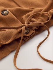 Tan Brown Smart Knit Button Up Pocket Bomber Cardigan - Image 8 of 8