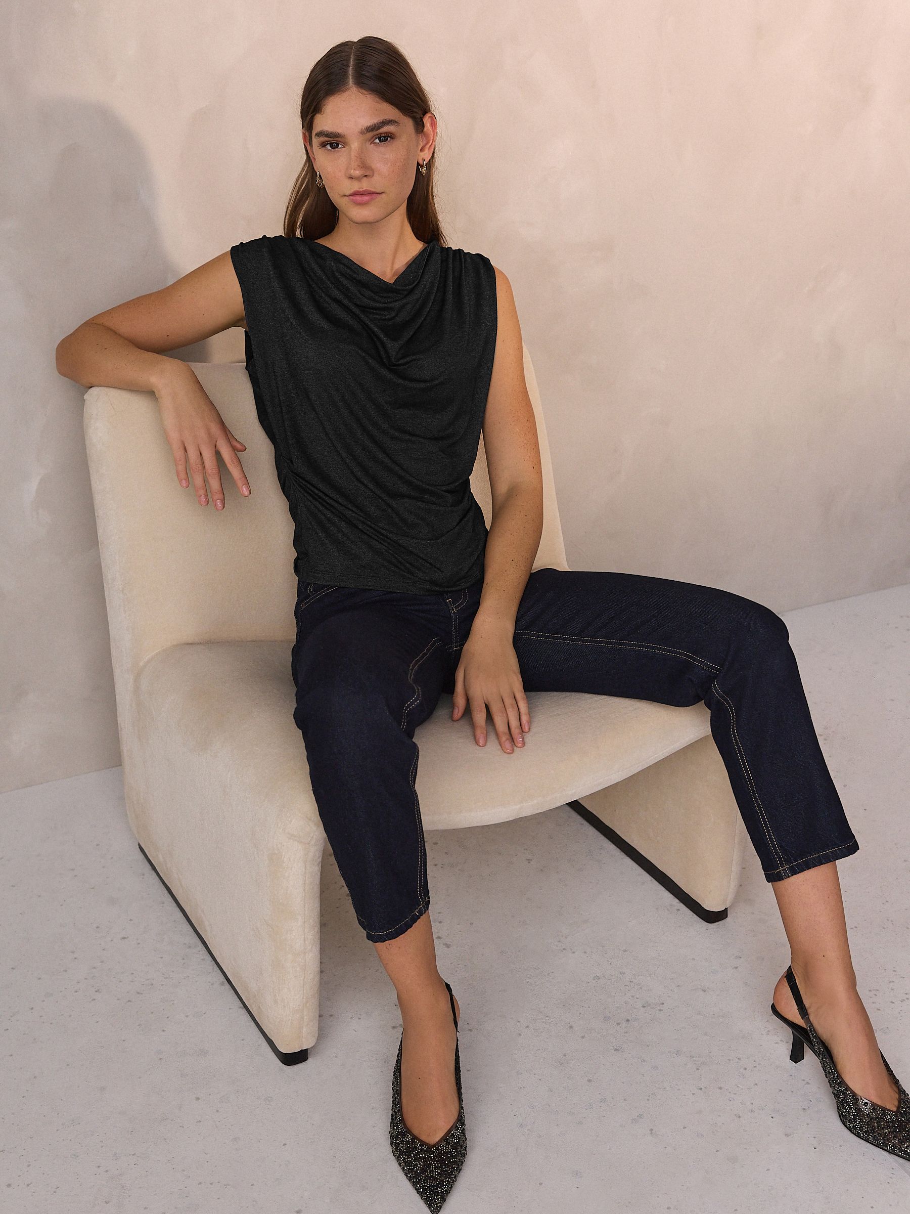 Buy Navy Draped Sleeveless Sparkle Metallic Top from Next Oman