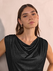 Navy Draped Sleeveless Sparkle Metallic Top - Image 4 of 7