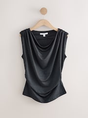 Navy Draped Sleeveless Sparkle Metallic Top - Image 5 of 7