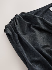 Navy Draped Sleeveless Sparkle Metallic Top - Image 7 of 7