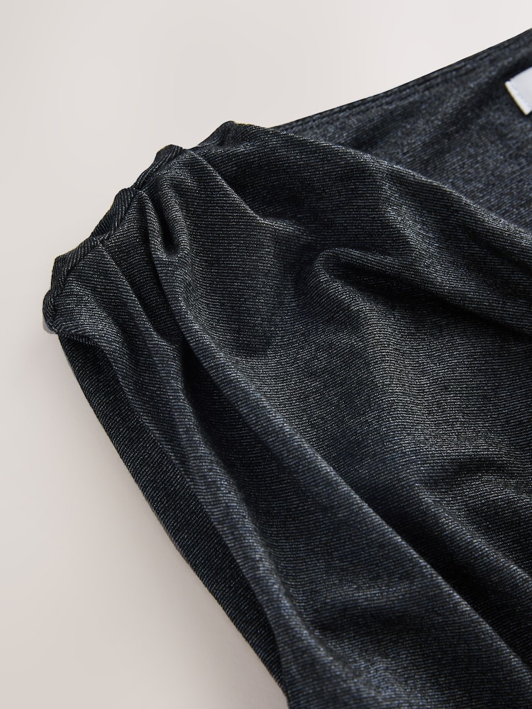 Navy Draped Sleeveless Sparkle Metallic Top - Image 7 of 7