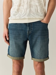 Green Tint Straight Fit Stretch Denim Shorts - Image 1 of 10