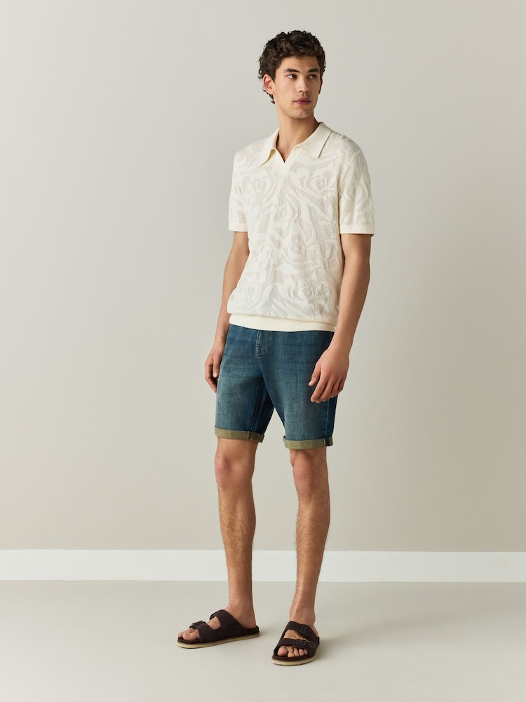 Green Tint Straight Fit Stretch Denim Shorts - Image 2 of 10