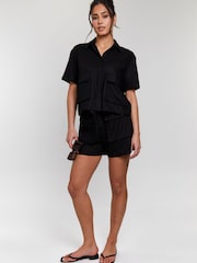 South Beach Black Linen Blend Short Sleeve Utility Shirt - Image 3 of 5