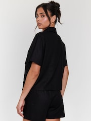 South Beach Black Linen Blend Short Sleeve Utility Shirt - Image 4 of 5